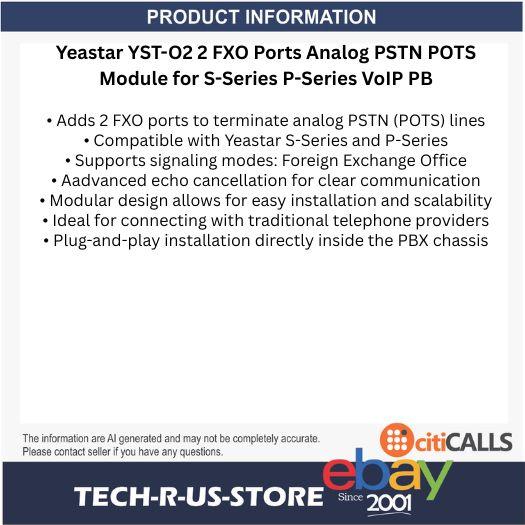 Yeastar YST-O2 2 FXO Ports Analog PSTN POTS Module for S and P Series VoIP PBX