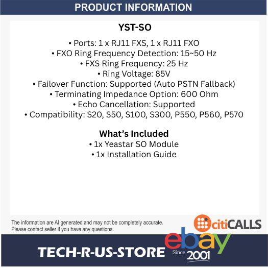 Yeastar YST-SO 1 FXS 1 FXO Port Module with PSTN Fallback for S-Series P-Series