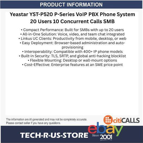 Yeastar YST-P520 P-Series VoIP PBX Phone System 20 Users 10 Concurrent Calls SMB