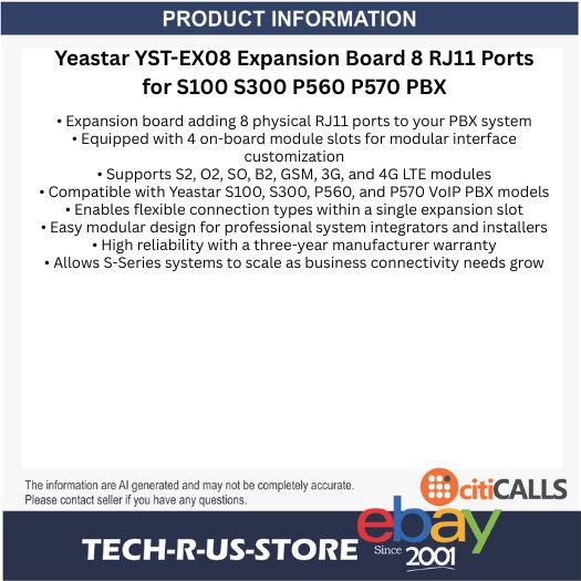 Yeastar YST-EX08 Expansion PlugIn Board 8 RJ11 Ports for S100 S300 P560 P570 PBX