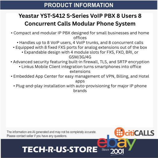 Yeastar YST-S412 S-Series VoIP PBX 8 Users 8 Concurrent Calls Modular Phone Syst