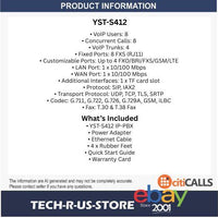 Yeastar YST-S412 S-Series VoIP PBX 8 Users 8 Concurrent Calls Modular Phone Syst