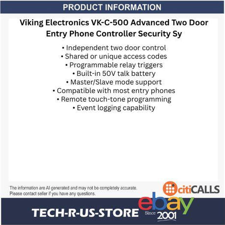 Viking Electronics VK-C-500 Adv Two Door Entry Phone Controller Security System