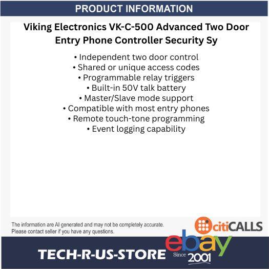 Viking Electronics VK-C-500 Adv Two Door Entry Phone Controller Security System