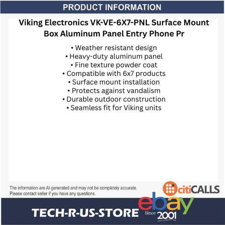 Viking Electronics VK-VE-6X7-PNL Surface Mount Box Aluminum Panel Entry Phone