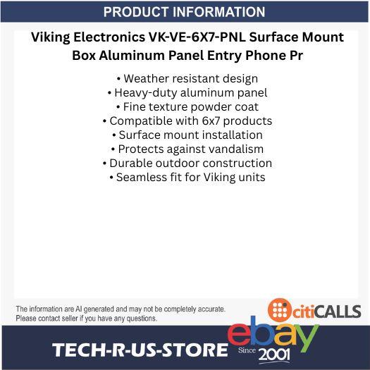 Viking Electronics VK-VE-6X7-PNL Surface Mount Box Aluminum Panel Entry Phone