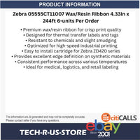 Zebra 05555CT11007 Wax/Resin Ribbon 4.33" x 244ft 6Pk for ZD420 Thermal Transfer