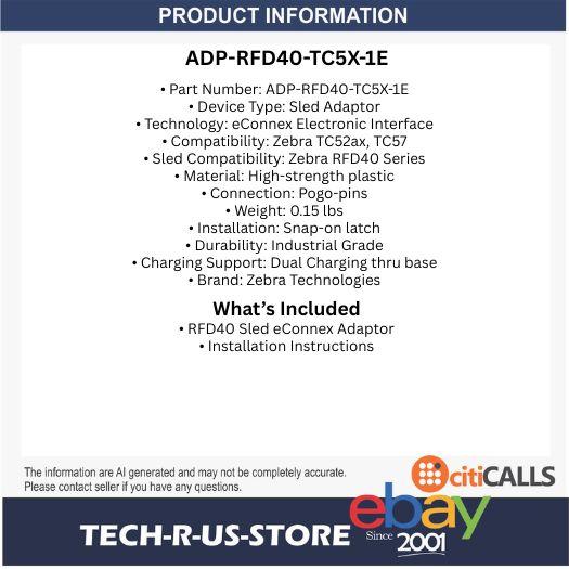 Zebra ADP-RFD40-TC5X-1E RFD40 Sled eConnex Adaptor for TC52ax and TC57 Rugged