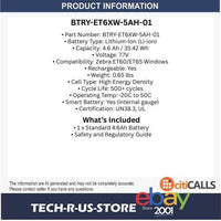 Zebra BTRY-ET6XW-5AH-01 ET60/ET65 Windows Standard Battery 4.6Ah 5000mAh Power