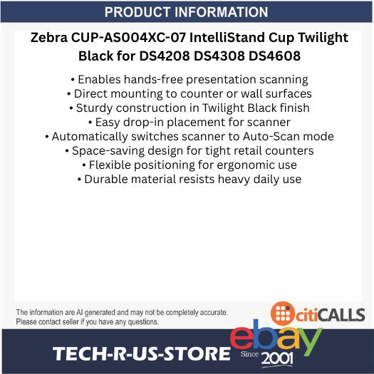 Zebra CUP-AS004XC-07 IntelliStand Cup Twilight Black for DS4208 DS4308 DS4608
