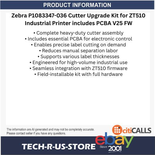 Zebra P1083347-036 Cutter Upgrade Kit for ZT510 Industrial Printer includes PCBA