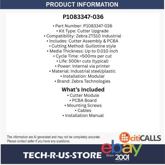 Zebra P1083347-036 Cutter Upgrade Kit for ZT510 Industrial Printer includes PCBA