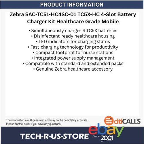 Zebra SAC-TC51-HC4SC-01 TC5X-HC 4-Slot Batt Charger Kit Healthcare Grade Mobile