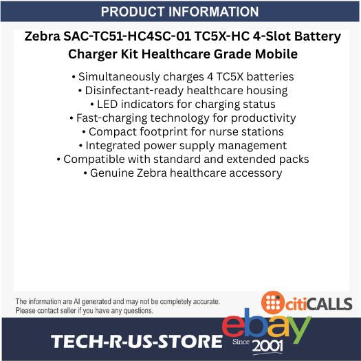 Zebra SAC-TC51-HC4SC-01 TC5X-HC 4-Slot Batt Charger Kit Healthcare Grade Mobile