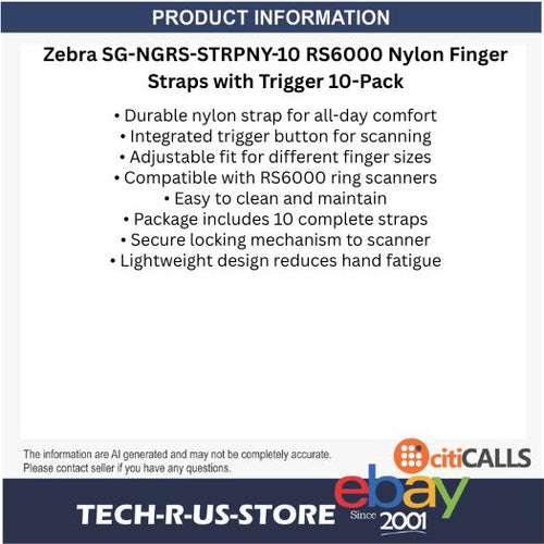Zebra SG-NGRS-STRPNY-10 RS6000 Nylon Finger Straps with Trigger 10-Pack Ring
