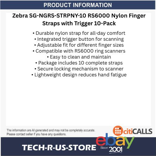 Zebra SG-NGRS-STRPNY-10 RS6000 Nylon Finger Straps with Trigger 10-Pack Ring