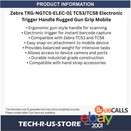 Zebra TRG-NGTC5-ELEC-01 TC53/TC58 Electronic Trigger Handle Rugged Gun Grip