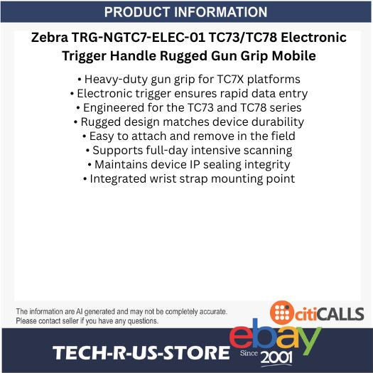 Zebra TRG-NGTC7-ELEC-01 TC73/TC78 Electronic Trigger Handle Rugged Gun Grip