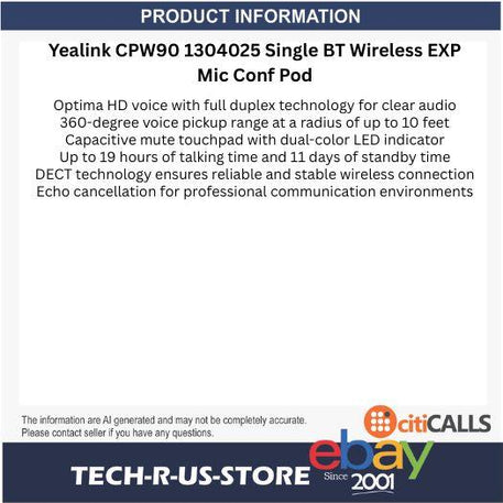 Yealink CPW90 1304025 Single BT Wireless EXP Mic Conf Pod
