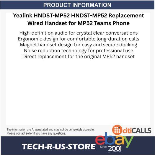Yealink HNDST-MP52 HNDST-MP52 Replacement Wired Handset for MP52 Teams Phone