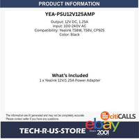 Yealink PSU12V125AMP 12V 1.25A USA NA Power Adapter Supply for T58W T58V CP925