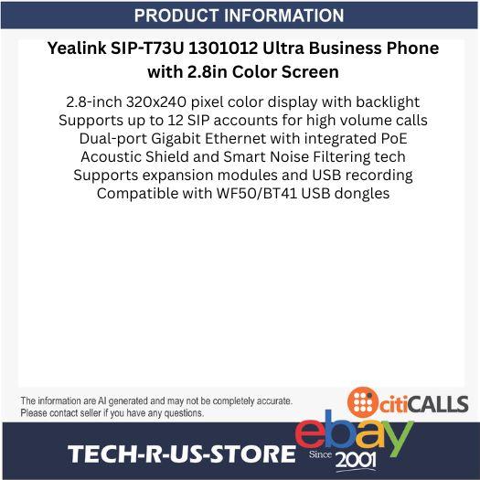 Yealink SIP-T73U 1301012 12-SIP Lines Ultra Business Phone 2.8in Color Screen