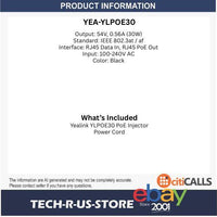 Yealink YLPOE30 330000030000 High Power Gigabit PoE+ Injector 30W