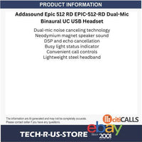Addasound EPIC-512-RD Stereo Dual-Mic Binaural UC USB Wired Headset DSP EQ