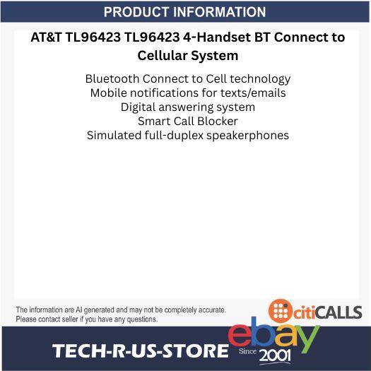 AT&T TL96423 TL96423 4-Handset DECT BT Connect to Cellular System PTT CID HD ECO