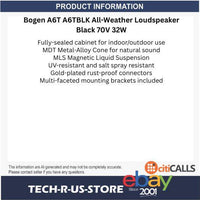 Bogen A6T A6TBLK All-Weather Loudspeaker Woofer Black 70V 32W Metal Allow MDT