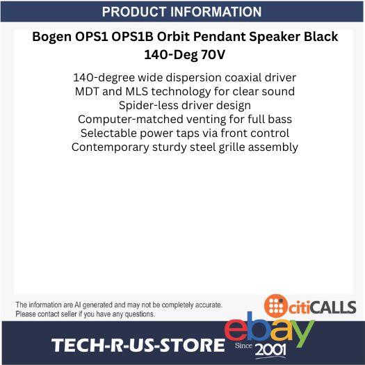 Bogen OPS1 OPS1B Orbit Pendant Hanging Speaker Black 140-Deg 70V MDT MLS