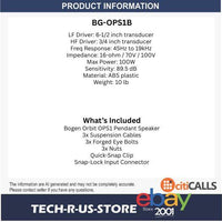 Bogen OPS1 OPS1B Orbit Pendant Hanging Speaker Black 140-Deg 70V MDT MLS