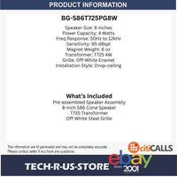 Bogen S86T725 S86T725PG8W Ceiling Speaker 8-Inch Off-White Grille 7W 70V