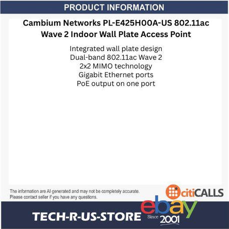 Cambium Networks PL-E425H00A-US 802.11ac Wave 2 Indoor Wall Plate Access Point