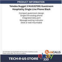 Teledex Nugget 3 NUG317391 Guestroom Hospitality Single Line Phone Black