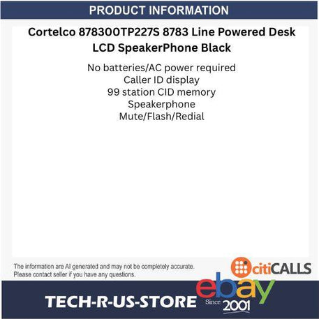 Cortelco 878300TP227S 8783 Line Powered Desk LCD SpeakerPhone Black