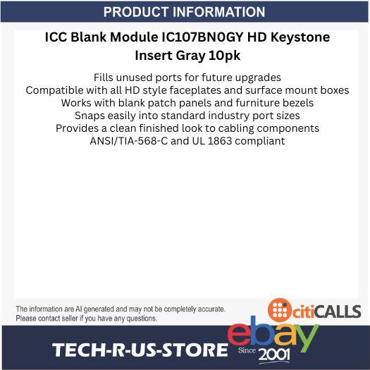 ICC IC107BN0GY Blank Module HD Keystone Insert Gray 10pk per Order