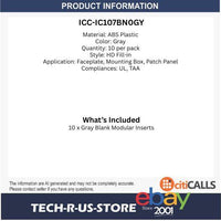 ICC IC107BN0GY Blank Module HD Keystone Insert Gray 10pk per Order