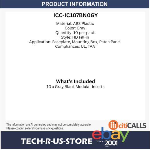 ICC IC107BN0GY Blank Module HD Keystone Insert Gray 10pk per Order