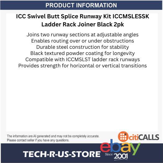 ICC ICCMSLESSK Swivel Butt Splice Runway Kit xLadder Rack Joiner Black 2pk/Order