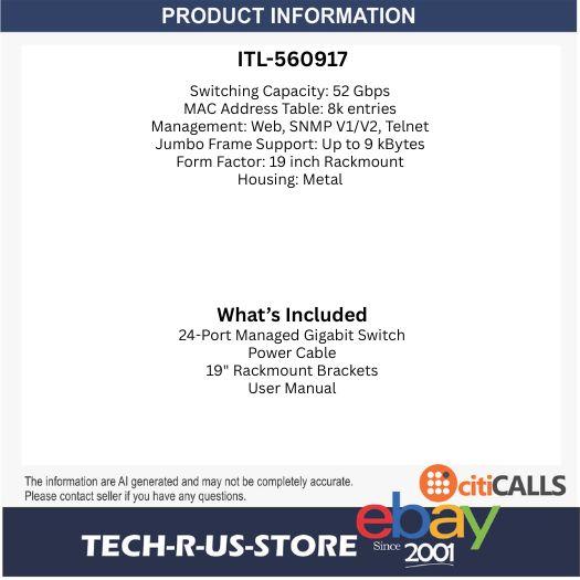 Intellinet 560917 24-Port Managed Gigabit Switch 2 SFP Rackmount SNMP VLAN QoS