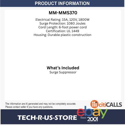 Minuteman MMS Series Surge Protector MMS370 7-Outlet 1080 Joules Child Safety