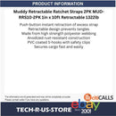 Muddy MUD-RRS10-2PK Retractable Ratchet Straps 2PK 1in x 10ft Retractable 1322lb