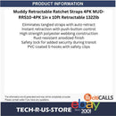 Muddy MUD-RRS10-4PK Retractable Ratchet Straps 4PK 1in x 10ft Retractable 1322lb