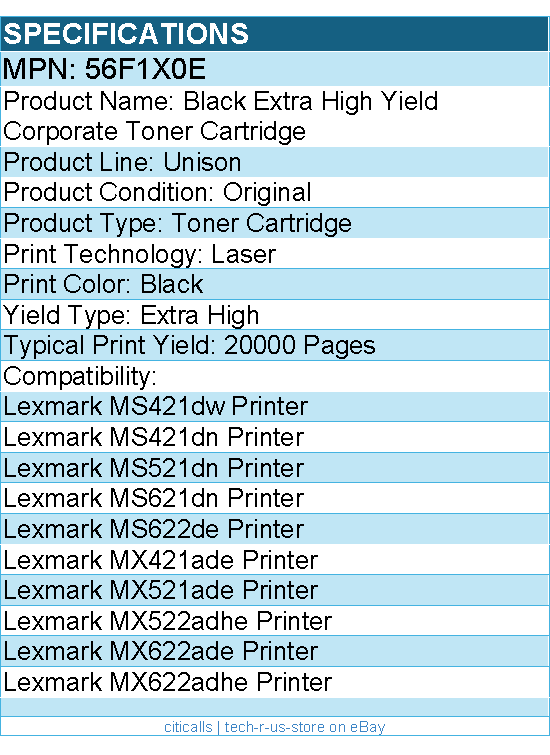 Lexmark 56F1X0E Unison Original Extra High Yield Laser Toner Cartridge - Black