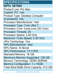 Dell 56TMK Pro Max FCT2250 Desktop Computer - Intel Core Ultra 7 265