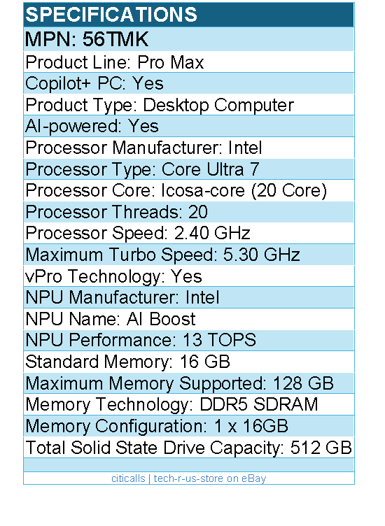 Dell 56TMK Pro Max FCT2250 Desktop Computer - Intel Core Ultra 7 265 -Intel Chip