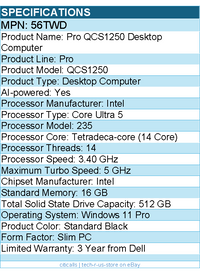 Dell 56TWD Pro QCS1250 Desktop Computer - Intel Core Ultra 5 235 - Slim PC