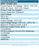 HPI 574487-001 AC Adapter - 65 W - 110 V AC, 220 V AC Input - 19.5 V DC Output