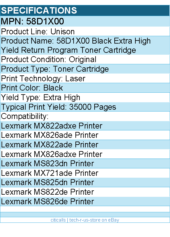Lexmark 58D1X00 Unison Original Extra High Yield Laser Toner Cartridge